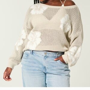 Hollister Cream Off-the-Shoulder Sweater with Chunky Knit